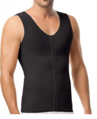 A black coloured firm control vest with a zip