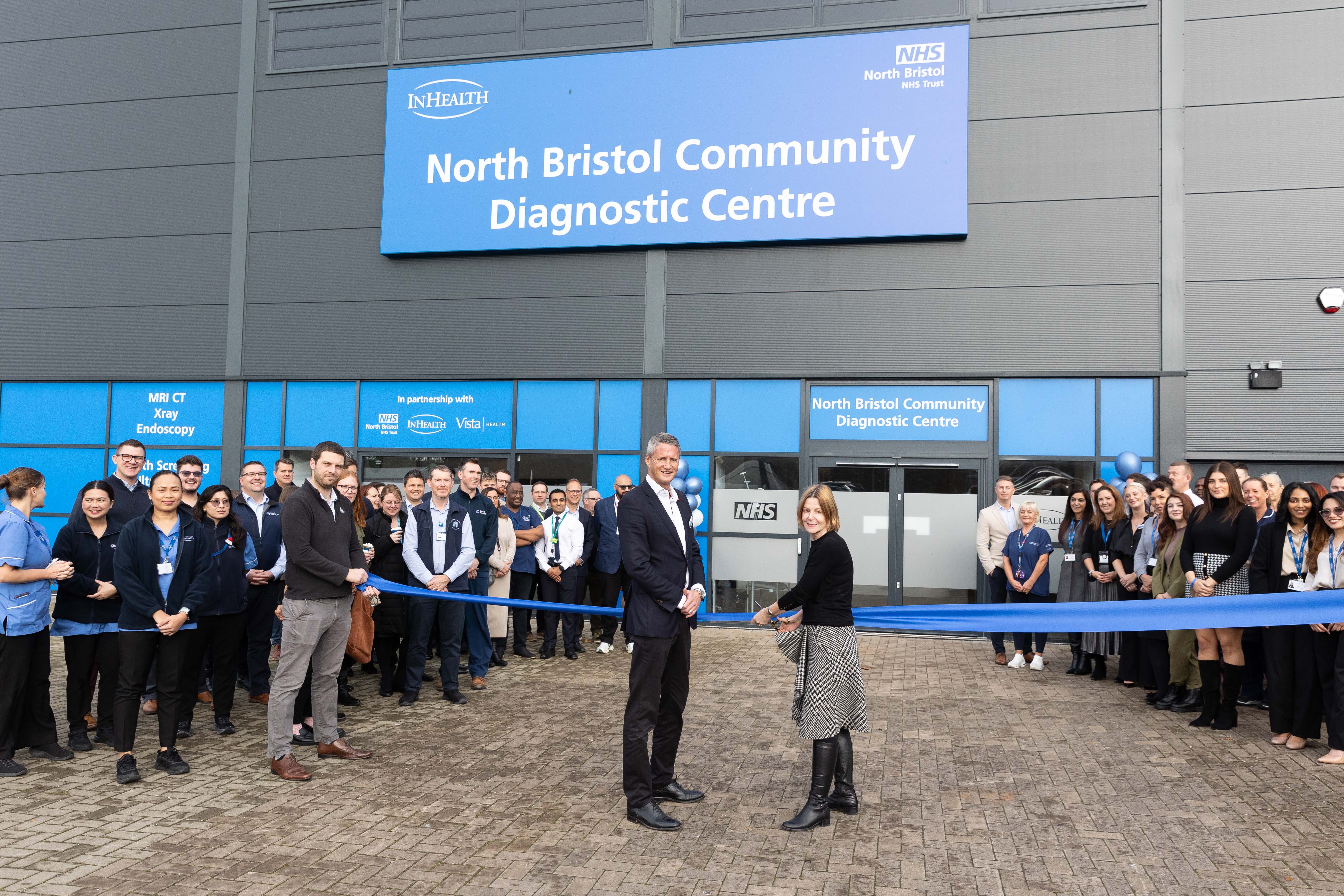 A ribbon is cut outside the North Bristol Community Diagnostic Centre