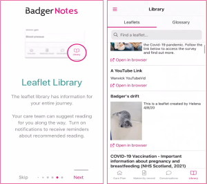 Screenshot of Badger Notes app with Library circled 