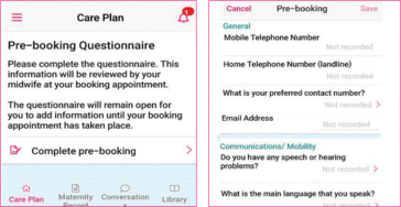 Screenshot of Badger Notes app showing Pre-booking questionnaire menu