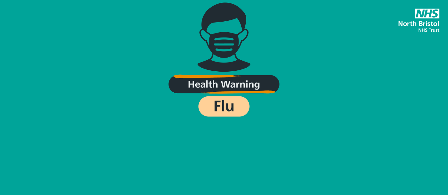 Drawing of person wearing a mask above the text "Health Warning: Flu"