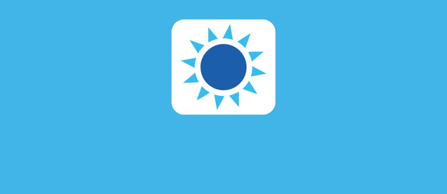 Light blue graphic with a white box in the middle with a simple illustration of the sun.