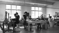 Black and white photo of Occupational Therapy department, around the year 1960.