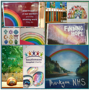 Finding hope, Thank you NHS and rainbow paintings by Ellen Devine 